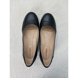Hush Puppies Women’s Size 8.5W Comfort Shoes Black Leather Wedge Heels Slip On